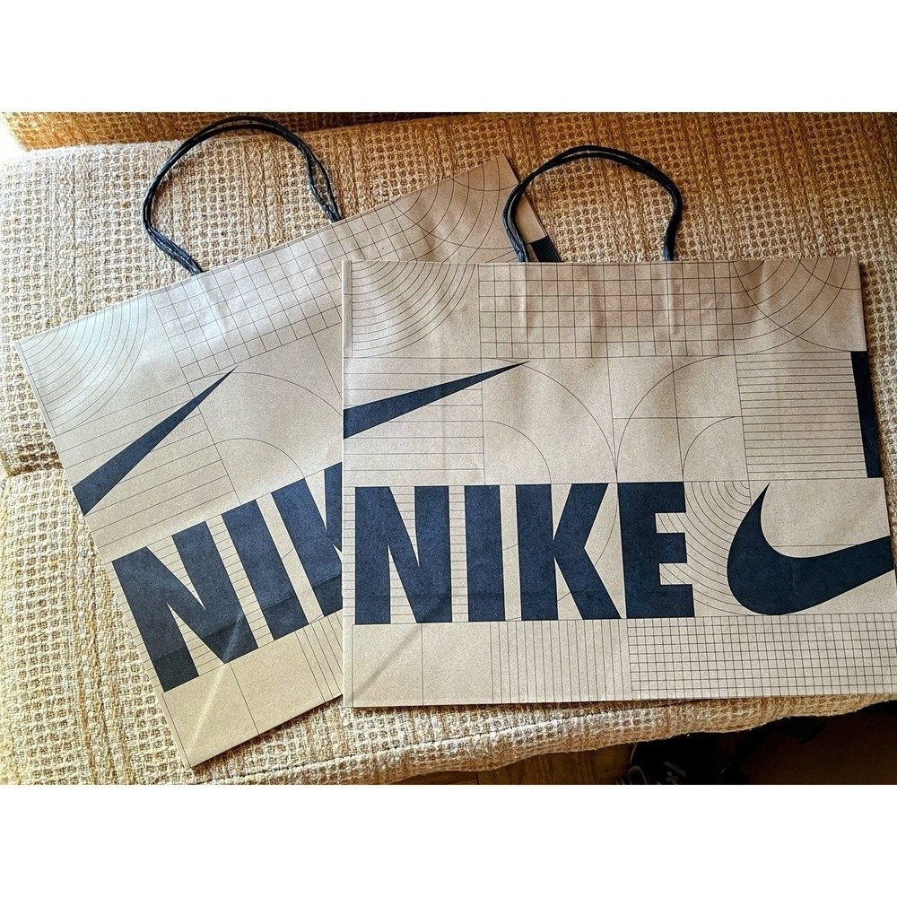 2 PACK NEW Retail Store NIKE Swoosh Brown Paper Handle Shopping Bags 17"/16"/6"